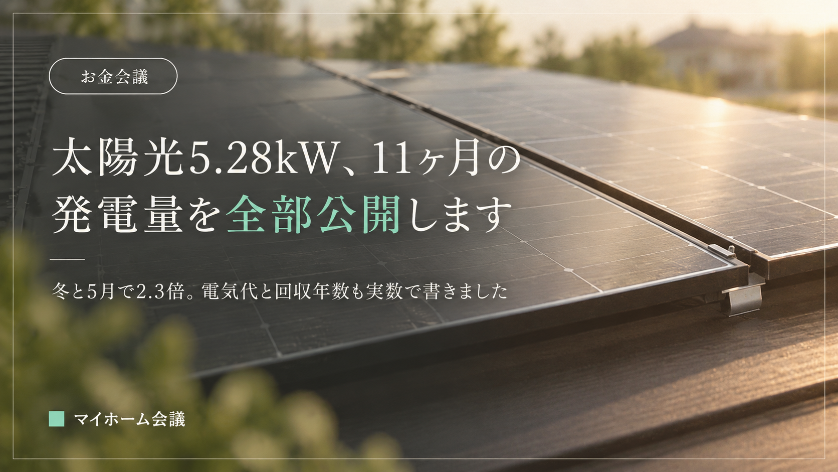 新築で太陽光5.28kWを載せた。11ヶ月の発電量と電気代