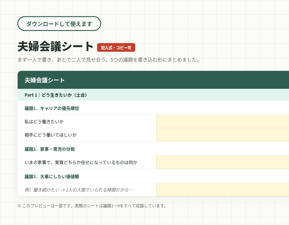 夫婦会議シートのプレビュー